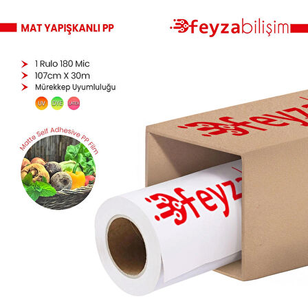 Feyza Bilişim® Mat Yapışkanlı PP Film Dye Pigment Waterprof 180 Mic 107cm x 30 mt (1 Rulo)