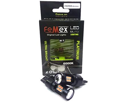 FEMEX Platinum T20-7443-15W- Dipsiz Çift Duy Led Ampul Kırmızı Mercekli