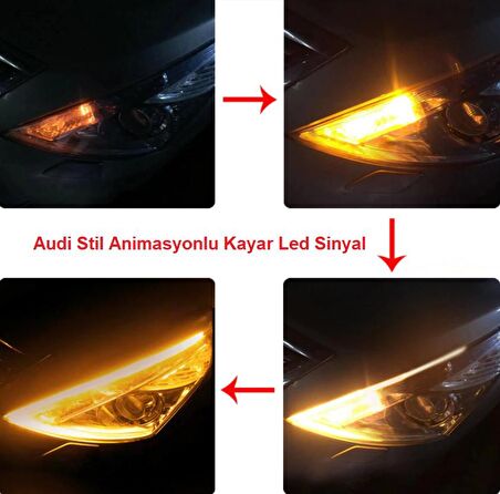 SELAMLAMALI Açılış Animasyonlu Far Kaşı Beyaz Audi Stil Kayar Sinyllii Far Üstü Slim Led