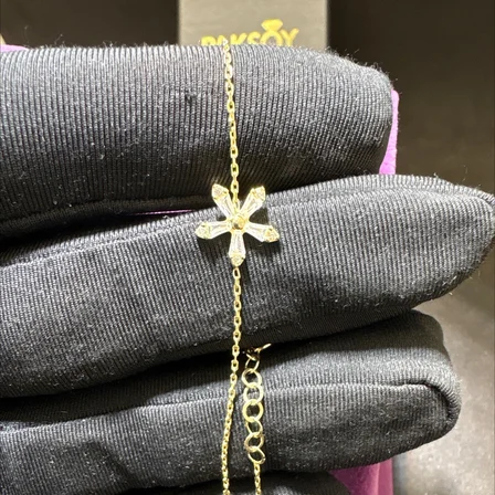 14 Ayar Altın Bileklik Çiçek Taşlı 1.21gr 18 CM Kadın Hediye