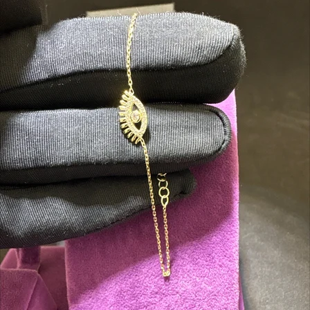 14 Ayar Altın Bileklik Göz Taşlı 1.30gr 18 CM Kadın Hediye