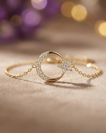 14 Ayar Altın Bileklik ay yıldız Taşlı 1.15gr 18 CM Kadın Hediye