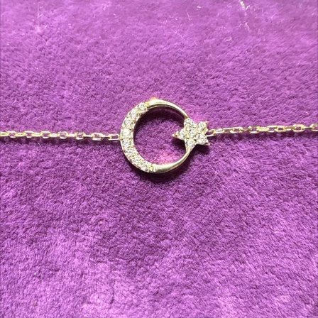 14 Ayar Altın Bileklik ay yıldız Taşlı 1.15gr 18 CM Kadın Hediye