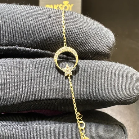 14 Ayar Altın Bileklik ay yıldız Taşlı 1.15gr 18 CM Kadın Hediye
