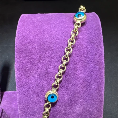 14 Ayar Altın Bileklik mavi boncuklu 5.73gr 20 CM Kadın Hediye