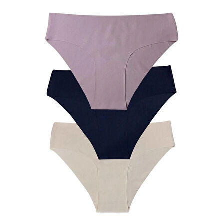 Kadın 3'lü Dikişsiz Lazer Kesim Iz Yapmaz Likralı Bikini Slip Külot