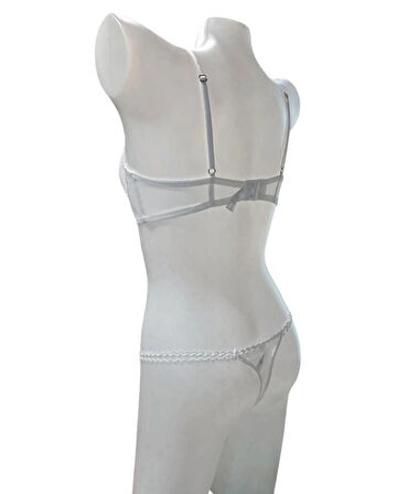 Dantel Detaylı Kapsız Likralı Sütyen Külot Takımı İç Giyim Slip Külot Brazilyan