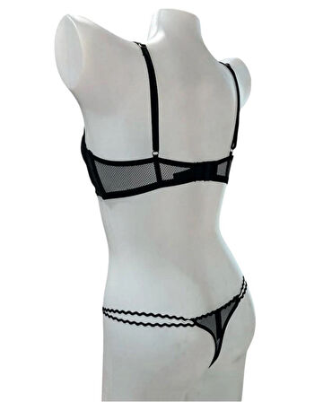 Dantel Detaylı Kapsız Likralı Sütyen Külot Takımı İç Giyim Slip Külot Brazilyan