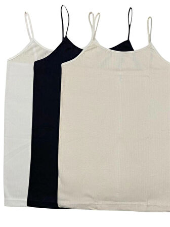 İp Askılı Fitilli Pamuklu Likralı Penye Kadın Atlet Ribana Kumaş 3'Lü Paket