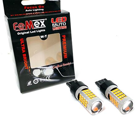 FEMEX Premium T20 7443 9w Led Ampul Çift Duy Turuncu 2835 Chip Mercekli