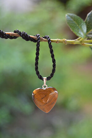 STONEAGE Kaplan Gözü Doğal Taş Kalpli Kadın Kolye