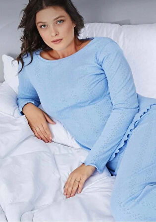 Saf %100 Pamuk Uzun Kol Kadın Pijama Takımı