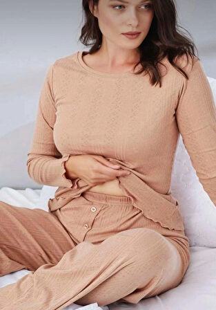 Saf %100 Pamuk Uzun Kol Kadın Pijama Takımı