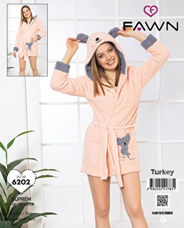 Fawn 6202 Welsoft Polar Peluş Yumoş Kadın Kapşonlu Sabahlık