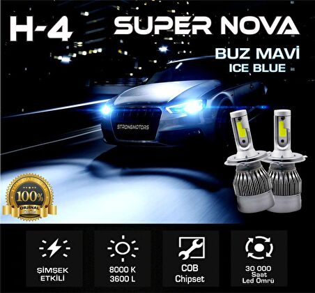 SuperNova Buz Mavi H4 Simsek Etkili Zenon COB Led Xenon Led Headlight