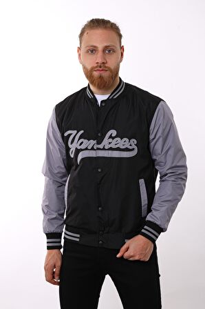 Siyah Yankees Baskılı Ceket F01000