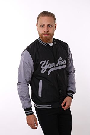 Siyah Yankees Baskılı Ceket F01000