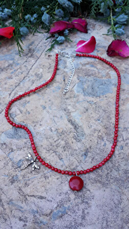 STONEAGE Mercan Doğal Taş Yusufcuk Kadın Kolye