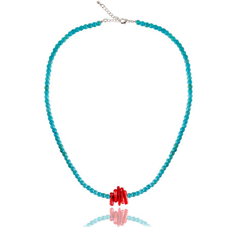 STONEAGE JEWELLERY Mercan Doğal Taş Turkuaz Kolye