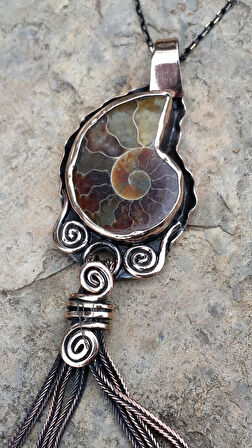 STONEAGE JEWELLERY Amonit Fosili Doğal Taş Tasarım Kadın Kolye