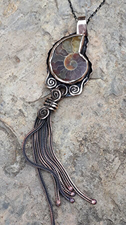 STONEAGE JEWELLERY Amonit Fosili Doğal Taş Tasarım Kadın Kolye