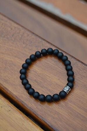 STONEAGE Siyah Mat Cam Boncuklu Unisex Bileklik