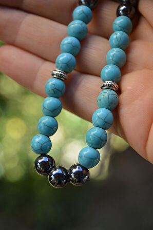 STONEAGE Turkuaz ve Hematit Doğal Taş Tesbih