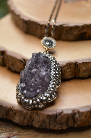 STONEAGE JEWELLERY Kadın Kolye Özel Tasarım Ametist Doğal Taş