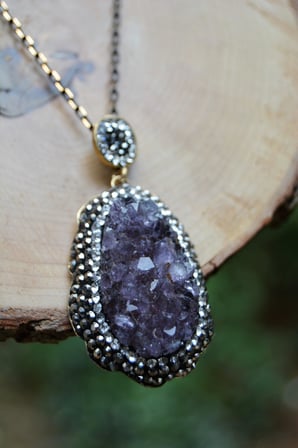 STONEAGE JEWELLERY Kadın Kolye Özel Tasarım Ametist Doğal Taş