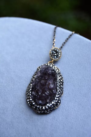 STONEAGE JEWELLERY Kadın Kolye Özel Tasarım Ametist Doğal Taş