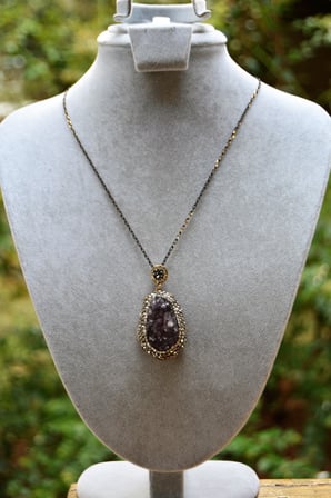 STONEAGE JEWELLERY Kadın Kolye Özel Tasarım Ametist Doğal Taş