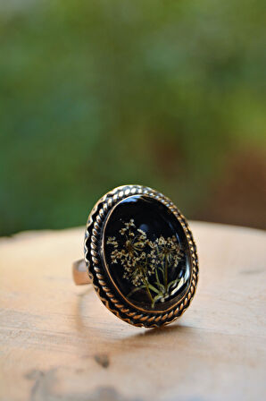 STONEAGE Gerçek Kuru Çiçekli Yaşayan Kadın Yüzük Ayarlanabilir