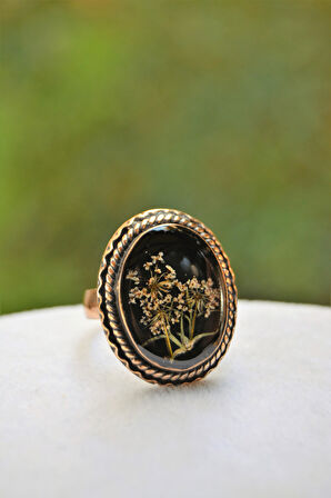 STONEAGE Gerçek Kuru Çiçekli Yaşayan Kadın Yüzük Ayarlanabilir