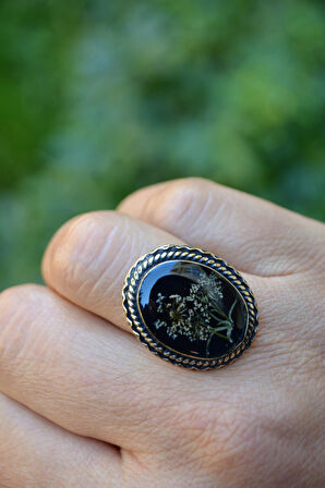 STONEAGE Gerçek Kuru Çiçekli Yaşayan Kadın Yüzük Ayarlanabilir