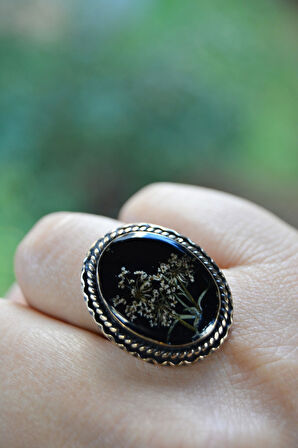 STONEAGE Gerçek Kuru Çiçekli Yaşayan Kadın Yüzük Ayarlanabilir