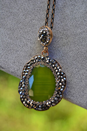 STONEAGE JEWELLERY Kadın Kolye Kedi Gözü Fıstık Yeşili