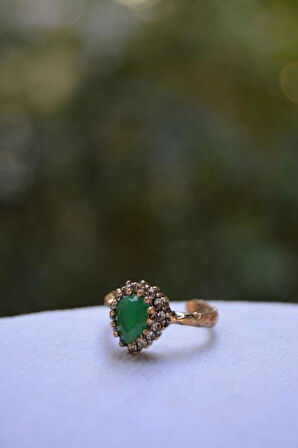 STONEAGE Zümrüt Taşlı Çift Damla Ayarlanabilir Yüzük