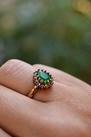 STONEAGE Zümrüt Taşlı Çift Damla Ayarlanabilir Yüzük