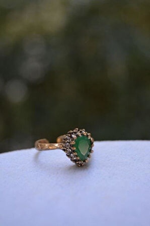 STONEAGE Zümrüt Taşlı Çift Damla Ayarlanabilir Yüzük