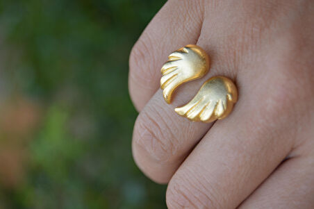 STONEAGE Altın Kaplama Kadın Melek Kanadı Bedensiz Ayarlanabilir Yüzük Yerli Üretim Türk Malı