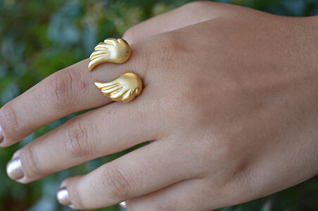 STONEAGE Altın Kaplama Kadın Melek Kanadı Bedensiz Ayarlanabilir Yüzük Yerli Üretim Türk Malı