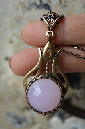 STONEAGE Pembe Kuvars Bronz Kadın Kolye