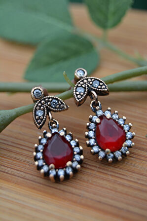 STONEAGE Yakut ve Zirkon Taşlı Zarif Küpe