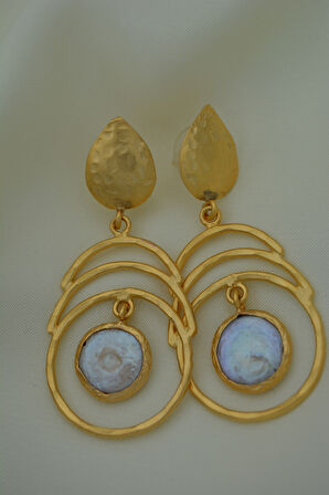 STONEAGE Gerçek İnci Küpe Altın Kaplama El Yapımı Özel Tasarım