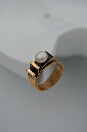 STONEAGE Gerçek İnci Ayarlanabilir Kadın Yüzük Madeni Bakır