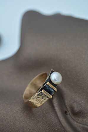 STONEAGE Gerçek İnci Ayarlanabilir Kadın Yüzük Madeni Bakır