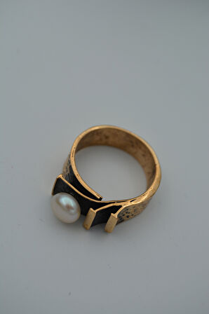 STONEAGE Gerçek İnci Ayarlanabilir Kadın Yüzük Madeni Bakır