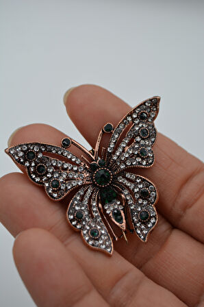 STONEAGE Kelebek Broş Zümrüt Taşlı Yaka İğnesi