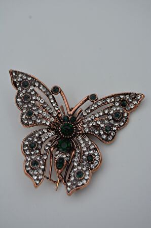 STONEAGE Kelebek Broş Zümrüt Taşlı Yaka İğnesi