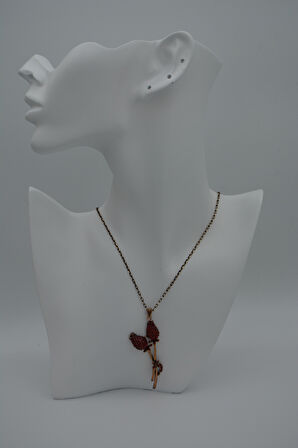 STONEAGE Kadın Kolye Yakut Taşlı Çift Gonca Zincir Hediyeli